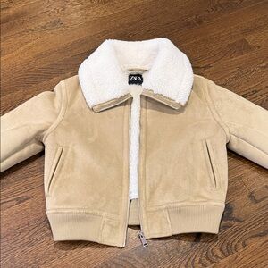Zara Beige Jacket with Shearling White Collar — NEVER WORN — S